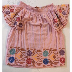 Signature 8 Embroidered Floral Top Women’s Small Pink Boho Blouse Shirt
